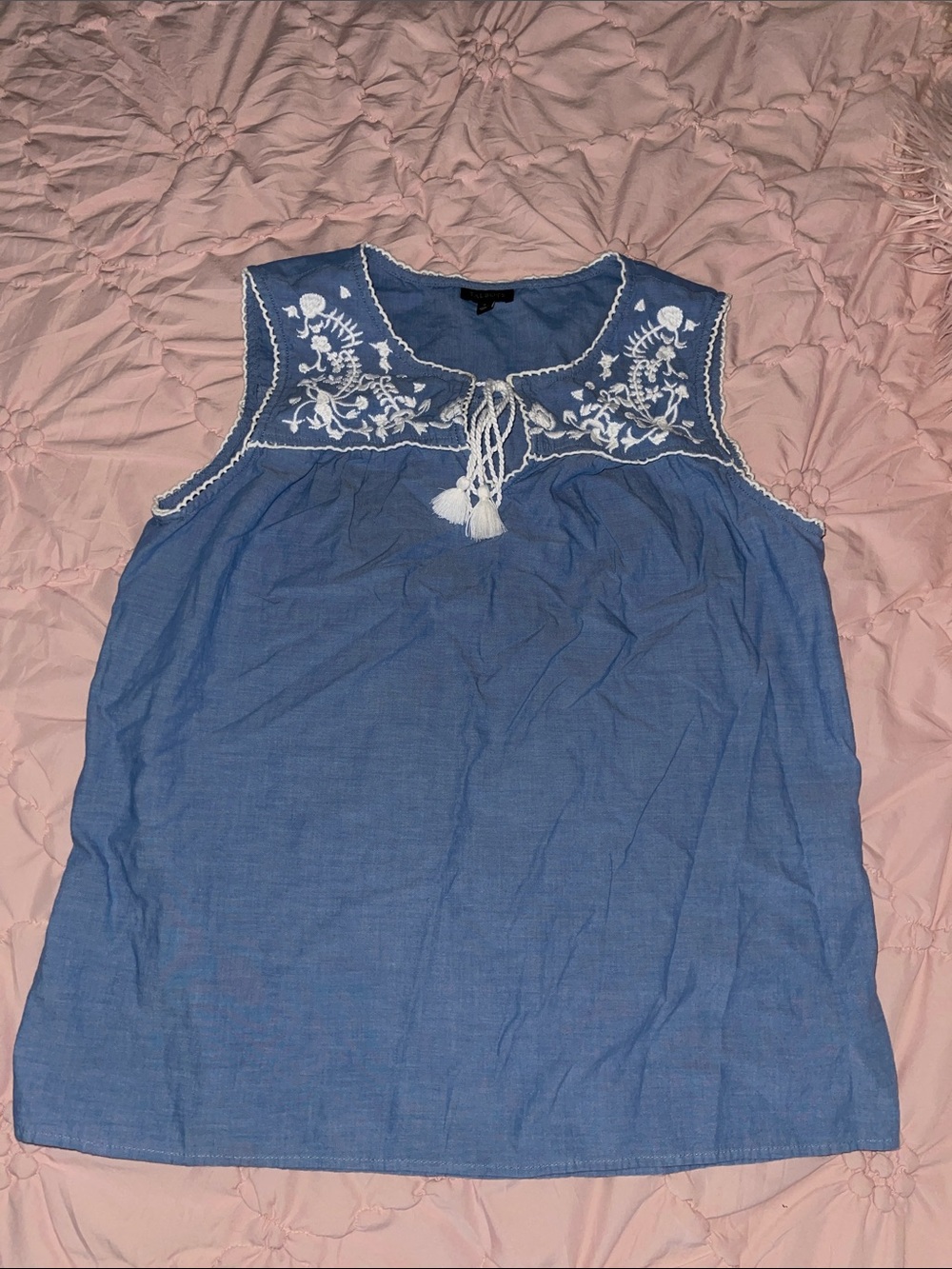 Talbots Blue Sleeveless Embroidered Tassel Camisole